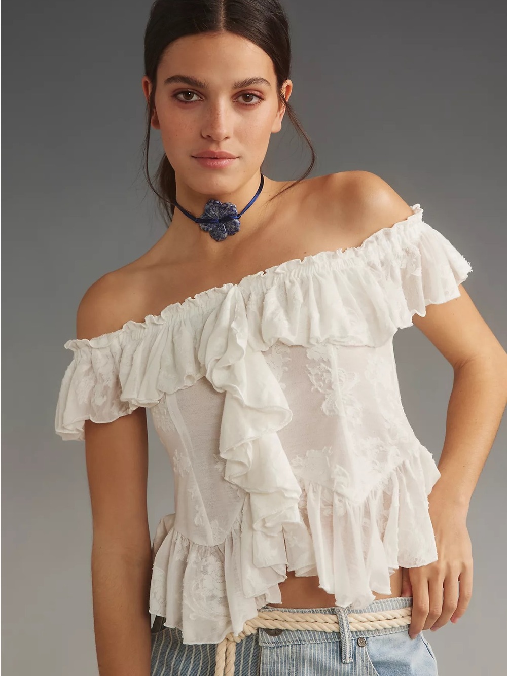 By Anthropologie Off-The-Shoulder Ruffled Top - Picture 3 of 7